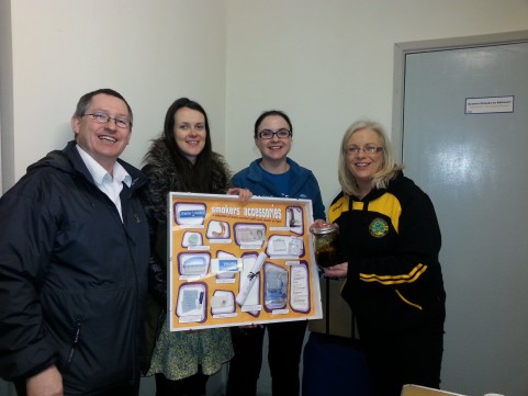 Erne Gael Health & Wellbeing Officer Ciara Hughes with Damien McHugh (County H&W chair) along with Fiona McGlue (cancer focus NI) and Aisling Mann (Corry's Chemist) at their recent presentation on smoking cessation.