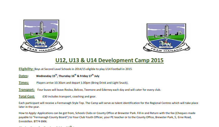 Our Under-14 Summer Camp at Lissan is coming soon…..