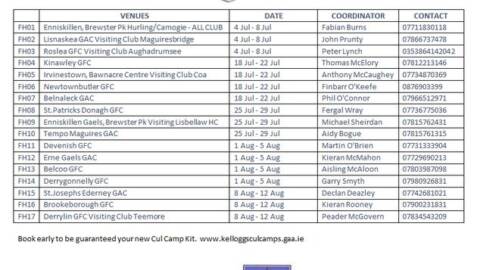 Cul camps venues and dates