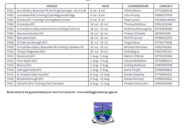 Cul camps venues and dates