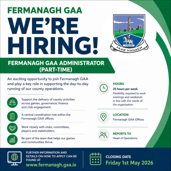Recruitment: Fermanagh GAA Administrator (Part Time)